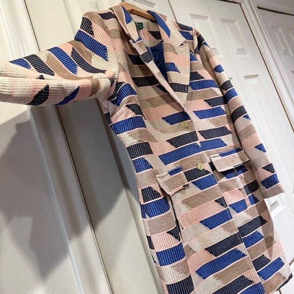 C. Wonder Christian Siriano Geometric Embroidered Knee Length Blazer Coat Jacket - Picture 10 of 12